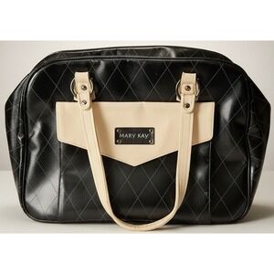 Vintage Mary Kay Large Black Cream Consultant Starter Travel Tote Organizer Bag